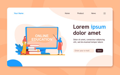 Wall Mural - tiny arabian woman learning via computer. book, student, internet flat vector illustration. study an