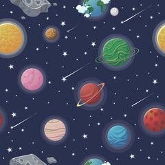 Wall Mural - space pattern with planets and stars. astronaut