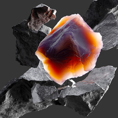 Wall Mural - explosion rocks and colorful abstract shape mineral, 3d rendering