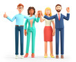 © Rinat Khairitdinov - 3D illustration of business team Informal greeting. Happy working people giving high five and gesturing ok sign. Multicultural colleagues cartoon characters. Successful partnership and cooperation.