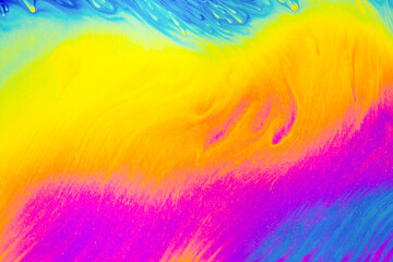 Wall Mural - Rainbow colors. Psychedelic multi colored patterns background. Photo macro shot of soap bubbles