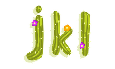 Poster - Latin Alphabet of Green Cactus with Blooming Flowers Vector Set