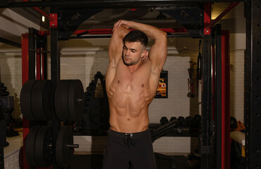 Wall Mural - Fitness man warming up in gym.