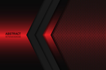 Red and black gradient geometric shapes on carbon grid. Modern background with dark red carbon fiber.