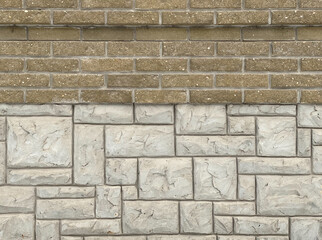 Brick wall, large and small masonry, large and small bricks, beige light, brown