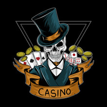 Royal Casino Gambler Skull Vector Editable Layers