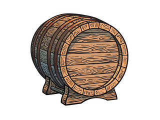 Wall Mural - old wooden barrel on the stand. hand drawn vector illustrations isolated on white background.