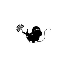 Vector Illustration Of A Mouse With A Flower. Logo On A White Background. Flat Design..