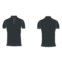Wall Mural - mens slim fit polo shirt design 2 button placket mock up clothing fashion template garment vector illustration front and back view side slit,longer back body 