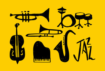 Wall Mural - Jazz music instrument hand drawn doodle set