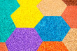 Multicolor hexagons abstract pattern, rubber crumb texture background, flooring for stadiums and playgrounds