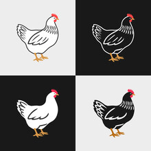 Hen Icon Set. Silhouettes Of Hen Chicken In Color. Vector Illustration.