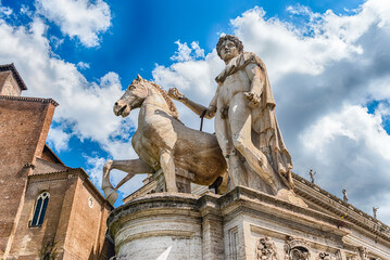 Canvas Print - Equestrian statue of Castor on Capitol. Rome, Italy