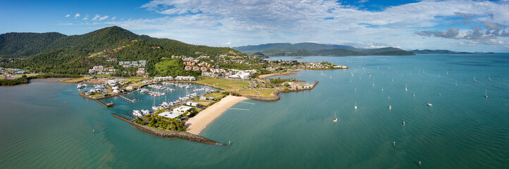 Wall Mural - Aerial panoramic morning view of beautiful Airlie Beach in Queensland Australia