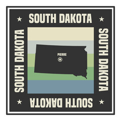 Wall Mural - Abstract square stamp or sign with name of US state South Dakota