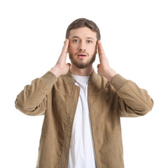 Sticker - Shocked handsome man on white background