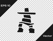 Black Inukshuk Icon Isolated On Transparent Background. Vector