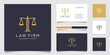 Symbol lawyer attorney advocate template linear style company logotype and business card