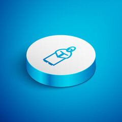 Sticker - Isometric line Monk icon isolated on blue background. White circle button. Vector Illustration