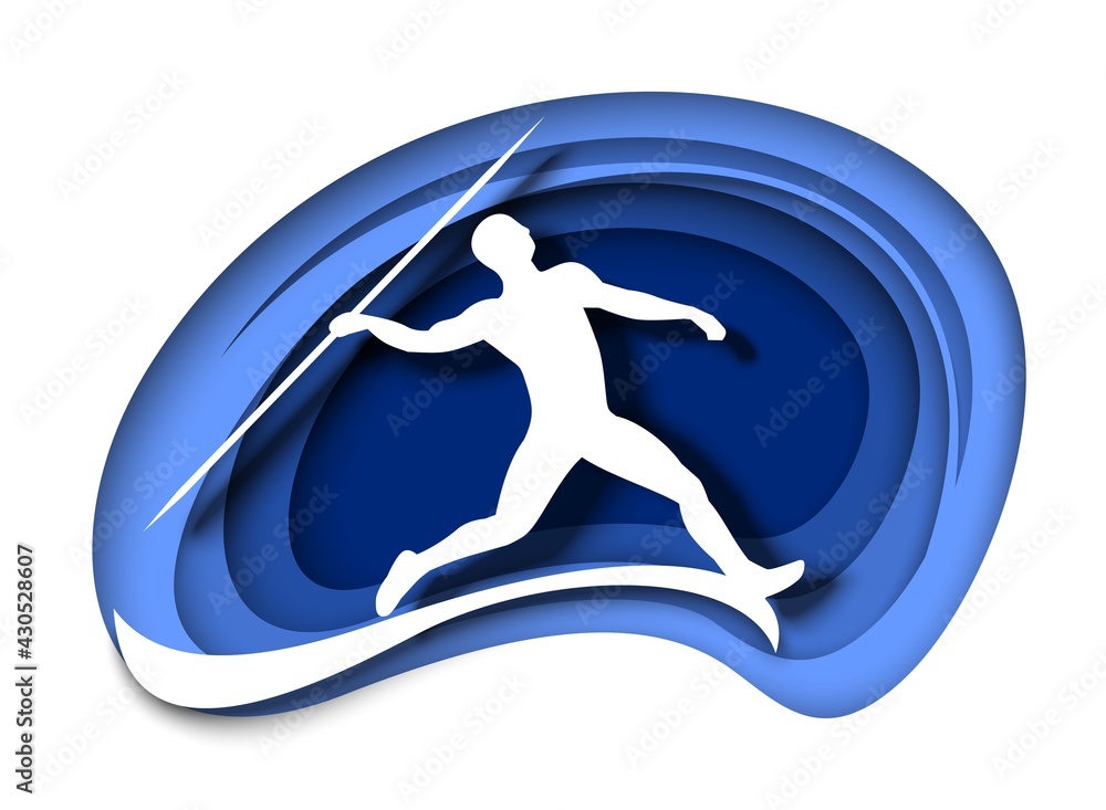 Javelin throw. Athlete throwing spear white silhouette, vector ...