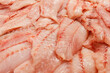 Seabass, hamour, grouper fish, sea bass fillet many sliced pieces and piled in bulk in fish market.