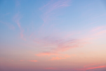 colorful sunset and sunrise with clouds. blue and orange color of nature. many white clouds in the b
