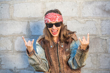 biker, woman, person, hair, season, smile, outdoor, Sexy young woman, outdoor portrait in leather jacket in biker theme