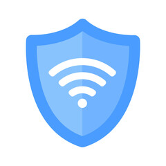 Wall Mural - Wireless shield VPN wifi icon sign flat design vector illustration. Wifi internet signal symbols in the security shield isolated on white background.