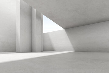 Fototapete - 3d render of empty concrete room with shadow on the wall..
