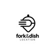 © Foonaz - Fork with Lid Dome Cover and GPS Pointer Pin for Restaurant Food Drink Address Location Delivery Order logo icon design