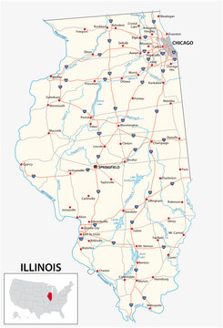 road map of the us american state of illinois