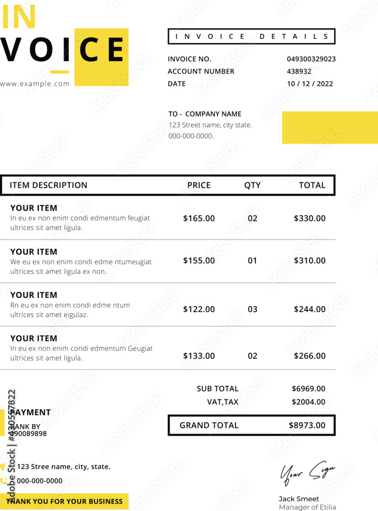 Invoice Template Stock Vector | Adobe Stock