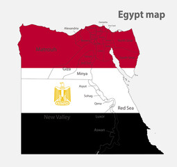 Wall Mural - Map of the Egypt in the colors of the flag with administrative divisions vector