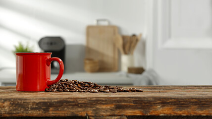 Canvas Print - Fresh coffee in sack and kitchen interior 