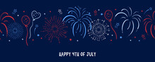 Fun Hand Drawn Firework Seamless Pattern In Red, Blue White Colors, Party Background, Great For Independence Day, Fabrics, Banners, Wallpapers, Wrapping - Vector Design