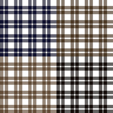 Tartan Seamless Vector Patterns.Black Navy, Brown,  White Flannel Shirt Fabric Textures. Woven Fabric Checkered Background.