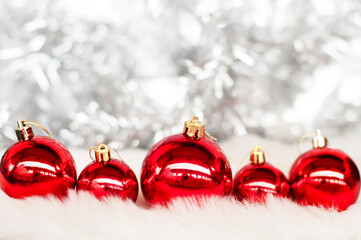 Closeup of  bauble - pattern white background for Christmas or New years decoration background, space for add text or picture.