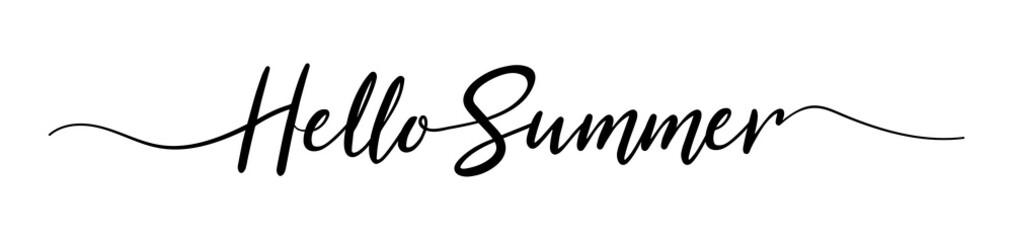 Wall Mural - Summer lettering. Hello summer text. Typography Design Inspiration. Lettering style word for sign, banner, card. Isolated. Black colored. On a white background. Vector
