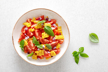 Poster - Tomato and corn salad with fresh basil and red onion