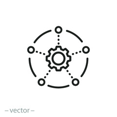 data integration icon, framework or technology development, software or api, thin line symbol on white background - editable stroke vector illustration eps10