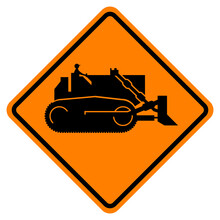 Vector Illustration Of Tractor Crossing Warning Traffic Sign, For Use As A Warning Sign In The Building Of The Road.