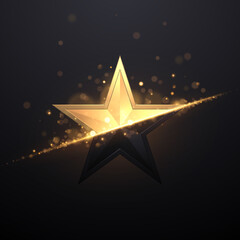 Wall Mural - black and gold star with light effect