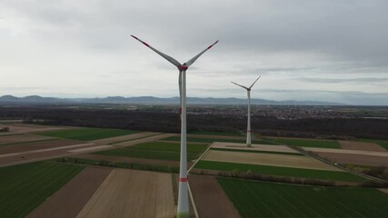 Poster - A wind turbine in a field on a cloudy day. Renewable energy in the countryside