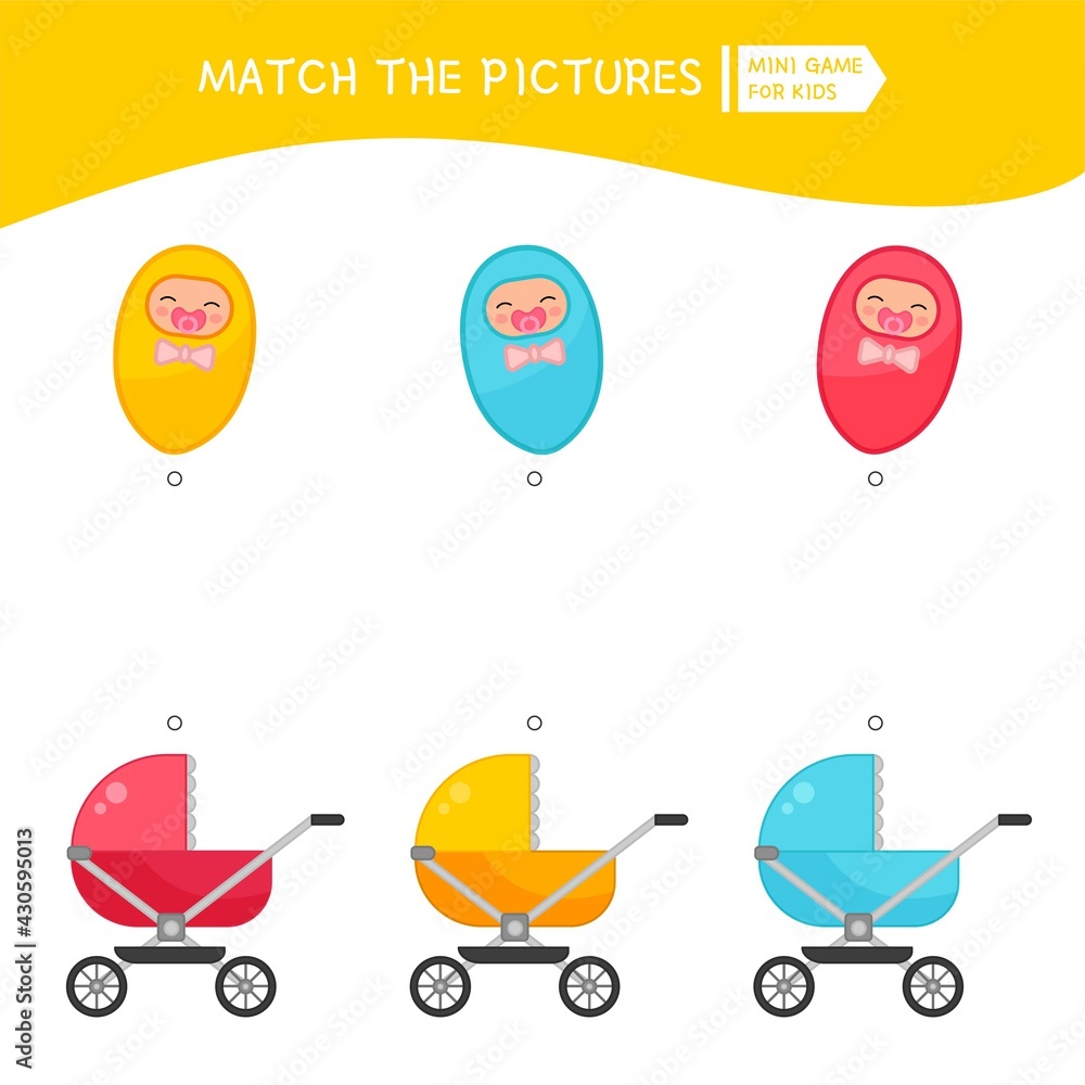 Matching children educational game. Put babies in the correct color of ...