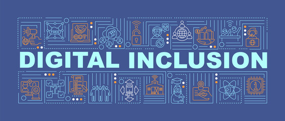 Sticker - Digital inclusion word concepts banner. Access to Internet. Reducing digital exclusion. Infographics with linear icons on blue background. Isolated typography. Vector outline RGB color illustration