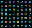 © ylivdesign - Depression icons set. Outline set of depression vector icons neon color on black