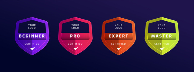 Wall Mural - certified badge logo with shield shape template. set of company training badge certificates to deter