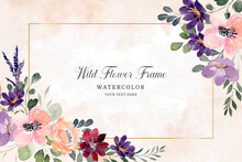 Watercolor Flower Frame. Colorful Wildflowers Background