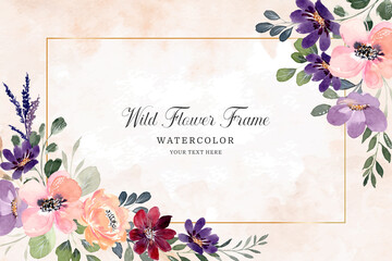 Wall Mural - Watercolor flower frame. Colorful wildflowers background