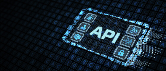 API - Application Programming Interface. Software development tool. Business, modern technology, internet and networking concept.